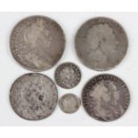 A William III crown 16??, edge detailed 'Octavo' (date rubbed), and a small group of other silver