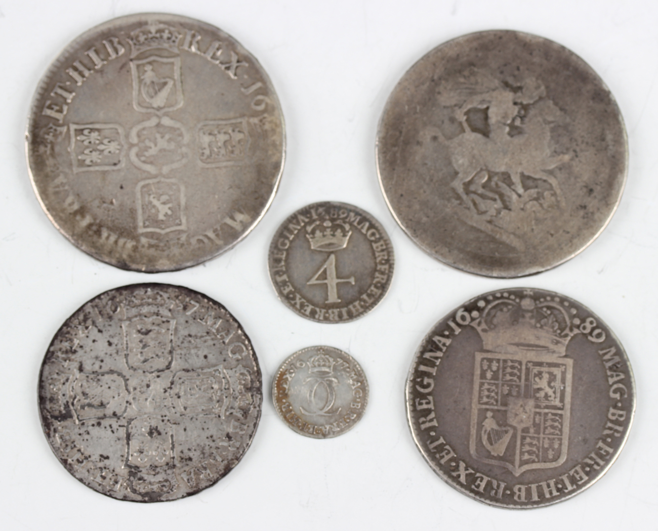 A William III crown 16??, edge detailed 'Octavo' (date rubbed), and a small group of other silver - Image 2 of 2