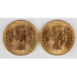 Two Elizabeth II sovereigns, 1953 and 1968.Buyer’s Premium 29.4% (including VAT @ 20%) of the hammer