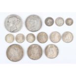 A group of eight Victorian silver coins 1887, including a half-crown and a florin, together with a