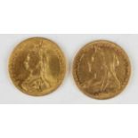 A Victoria Jubilee Head sovereign 1887 and a Victoria Old Head sovereign 1899.Buyer’s Premium 29.