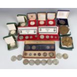 A large collection of Royal Mint and other commemorative coins, including three silver crowns 1972
