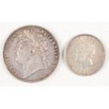 A George IV half-crown 1820 and a George IV shilling 1826.Buyer’s Premium 29.4% (including VAT @