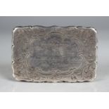 An early Victorian silver shaped rectangular snuff box, the hinged lid presentation inscribed,