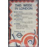 John Wall - 'This Week in London' (Poster for the London Underground), lithograph in colours on wove