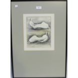 After Henry Moore - Two Reclining Figures, 20th century colour print, 22.5cm x 17.5cm, within a