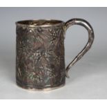 A late 19th/early 20th century Chinese silver christening tankard of slightly tapered cylindrical
