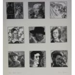 Simon Brett - 'Nine Poets', 20th century wood engraving, signed, titled and editioned 49/50 in
