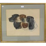 Jean Herblet - Head Studies of Setters, 20th century etching with stipple and hand-colouring, signed