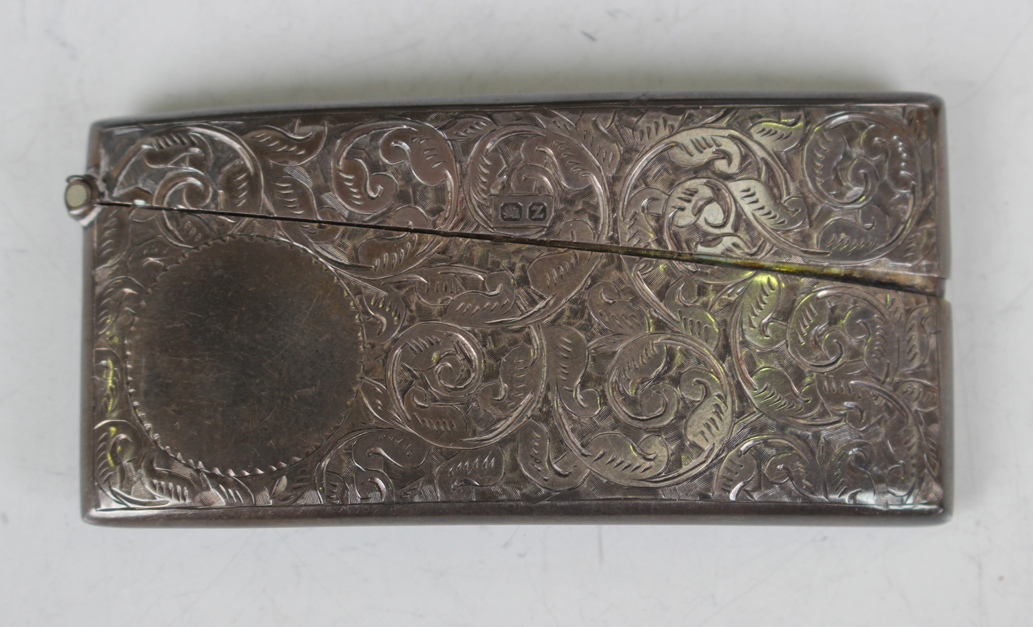 A late Victorian silver curved rectangular card case with engraved scroll decoration, Birmingham - Image 2 of 7