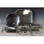 A pair of Elkington plated rectangular entrées dishes and two-handled covers, together with a