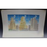 Jan Brown - American Skyscrapers, 20th century screenprint in colours, sheet size 52cm x 78cm,