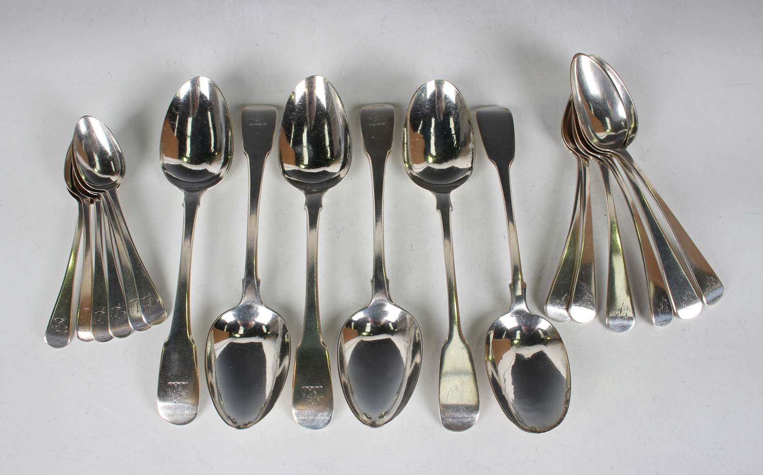 A set of four George III silver Fiddle pattern tablespoons, London 1808 by William Eley, William