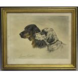 Jean Renard - Study of a Gordon Setter and an English Setter, early 20th century colour etching,