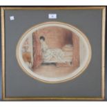 Louis Icart - Pink Alcove/L'Alcôve Rose, oval colour etching, signed in pencil and with artist's