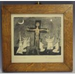 Anne Wienholt - 'Crucifixion', 20th century etching with hand-colouring, signed, titled and dated '