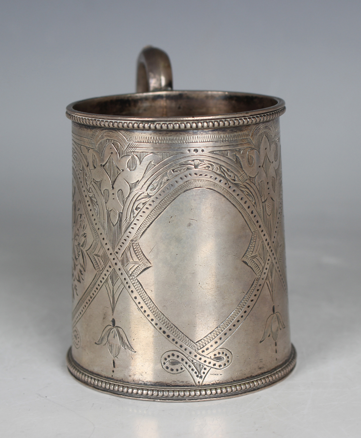 A Victorian silver tapering cylindrical christening tankard with scroll handle, the body engraved - Image 3 of 3