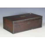 A Regency mahogany and brass bound writing slope with fitted interior, width 35cm, together with a