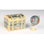 An early 20th century printed tinplate miniature table globe-on-stand, height 5.5cm, a 'Machinery