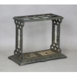 A Victorian black painted cast iron stick stand, the eight-section top with beaded border above