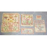 Two woolwork samplers, each of typical foliate form, one dated 1854, the other, 1906, 27cm x 25cm,
