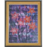 Anne Maile - 'Lilies of the Field II', a mid-20th century tie and dye collage, 54.5cm x 40cm,