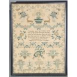 A William IV needlework sampler by Eliza Kimmance, aged ten years, dated 'Dec 24 1835', the