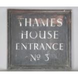 An early 20th century painted bronze 'Thames House Entrance No. 3' sign, 55cm x 59cm, together