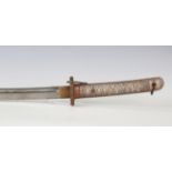 A Second World War period Japanese NCO's katana with curved single-edged fullered blade, blade