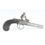 A late 19th/early 20th century flintlock pistol with turn-off barrel, barrel length 6cm, engraved
