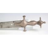A 19th century Indian tulwar with curved watered blade, blade length 84cm, damascened steel hilt,