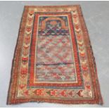 A Shirvan prayer rug, South-east Caucasus, late 19th century, the shaded blue mihrab with overall