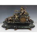 A late 19th century bronze, slate and marble mantel timepiece, the eight day movement with