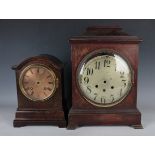 An early 20th century stained beech cased clock mantel with eight day movement striking on two