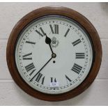 A 20th century beech cased circular wall clock with eight day single fusee movement, the 14-inch