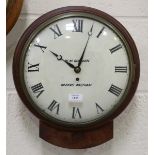 A Victorian mahogany drop dial circular wall clock with eight day single fusee movement striking