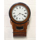 A late Victorian walnut and ebonized drop dial wall timepiece with eight day single fusee