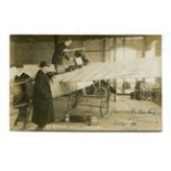A photographic postcard relating to aviation, titled 'Mr Morison and His Aeroplane' at the