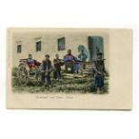 A collection of approximately 47 postcards, including printed postcards titled 'Rickshaw and
