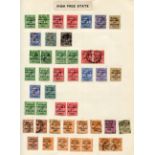 A collection of Ireland stamps on leaves from 1922 Great Britain overprinted mint and used, with