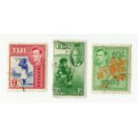 Three small albums of world stamps, plus loose postcards, stock book of Fiji including 1938-50 £1