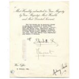 AUTOGRAPHS, ROYALTY. A record of military appointment signed in black ink by Queen Elizabeth the
