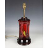 A Moorcroft Flambé Leaves and Fruit pattern lampbase, mid-20th century, impressed and painted