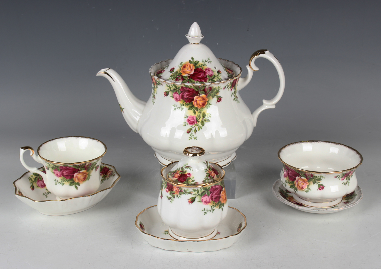 A Royal Albert Old Country Roses pattern part service, comprising teapot and cover, sugar bowl,