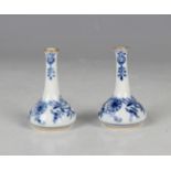 A pair of miniature Meissen bottle vases, late 19th/early 20th century, painted in underglaze blue