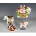 Three signature edition Royal Crown Derby elephant paperweights, made for Govier's of Sidmouth,