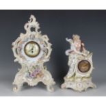 A Karl Ens Thuringian porcelain timepiece, early 20th century, the gilt circular dial with Roman