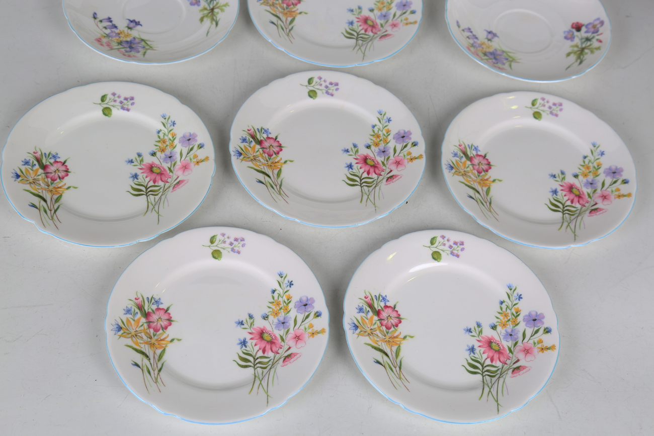 A Shelley Wild Flowers pattern part tea service, comprising cake plate, small teapot and cover, jug, - Image 3 of 6