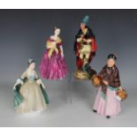 Four Royal Doulton figures, comprising The Pied Piper, HN2102 (repair to leg), The Orange Lady,