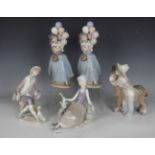 Five Lladro figures, comprising two Balloon Seller, No. 5141 (one restored), Platero and